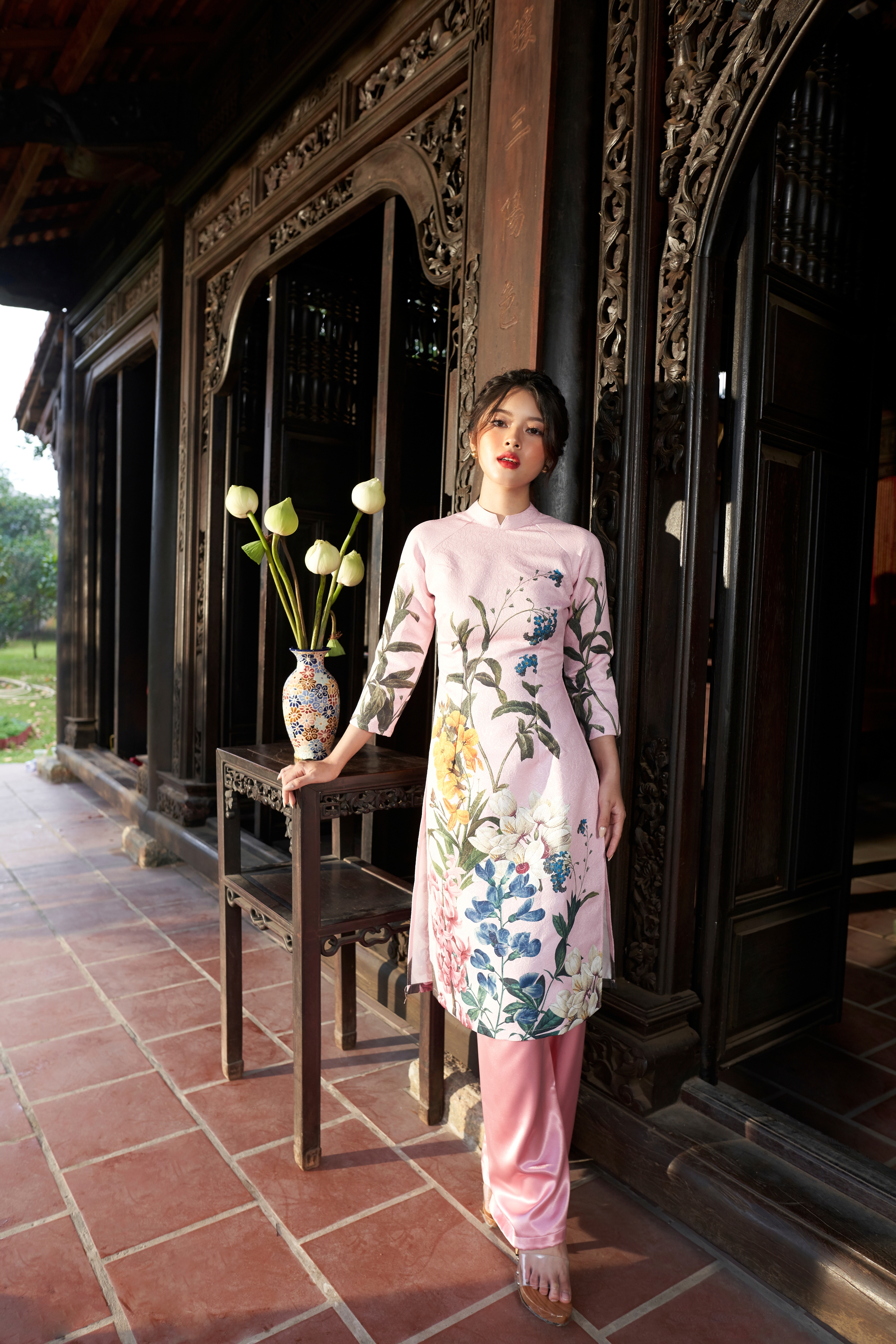 Áo dài gấm in