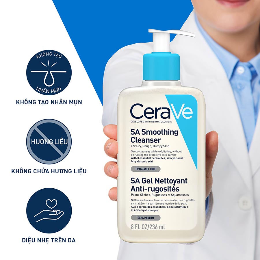 Sữa rửa mặt làm sạch & tẩy tế bào chết dịu nhẹ CeraVe SA Smoothing Cleanser 236ml