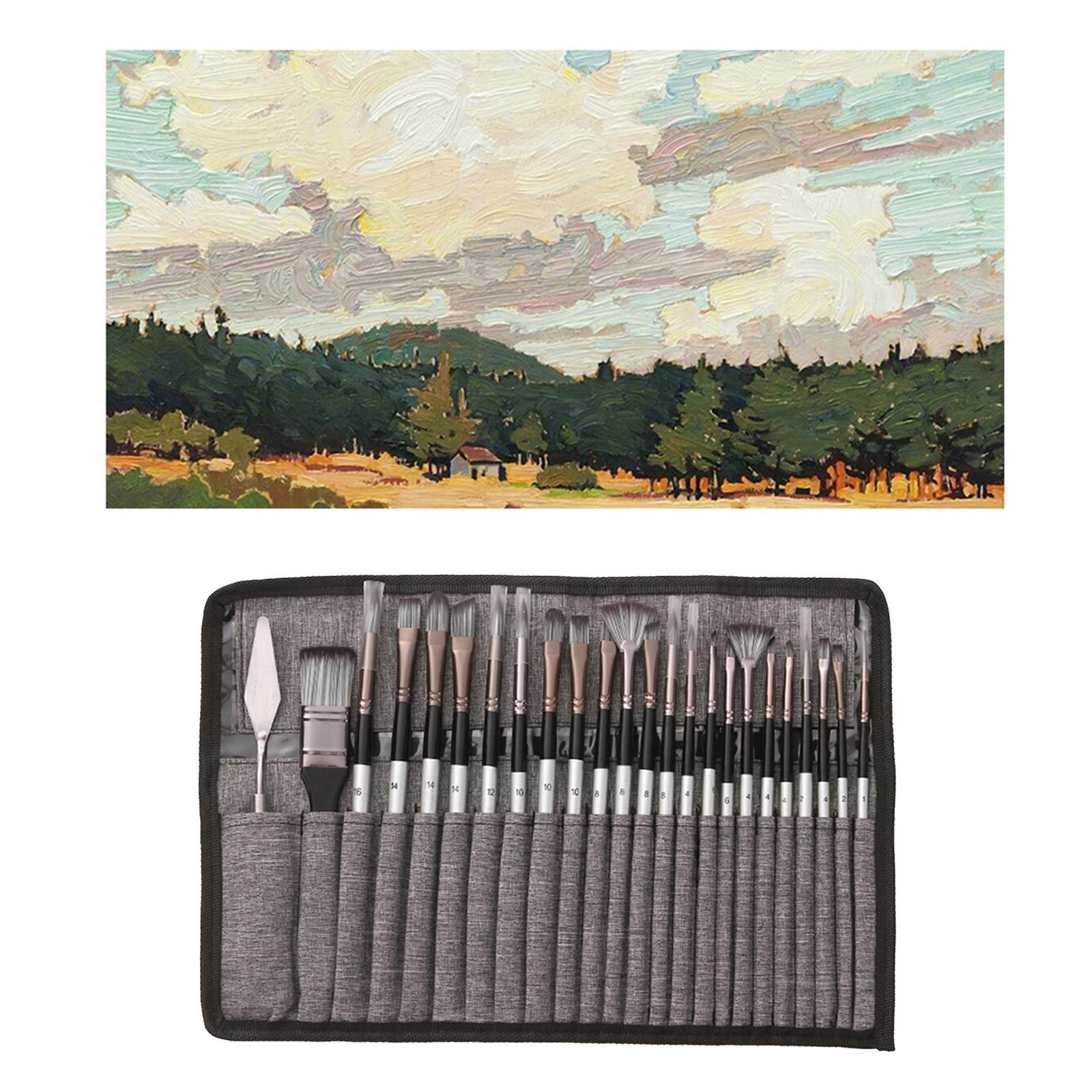 24Pcs Artist Paint Brushes Set Art Acrylic Oil Paintings Gray Storage Bag