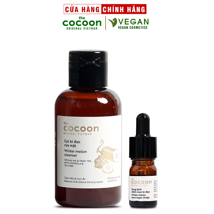 Combo gel bí đao rửa mặt Cocoon 140ml + Dung dịch chấm mụn bí đao cocoon 5ml