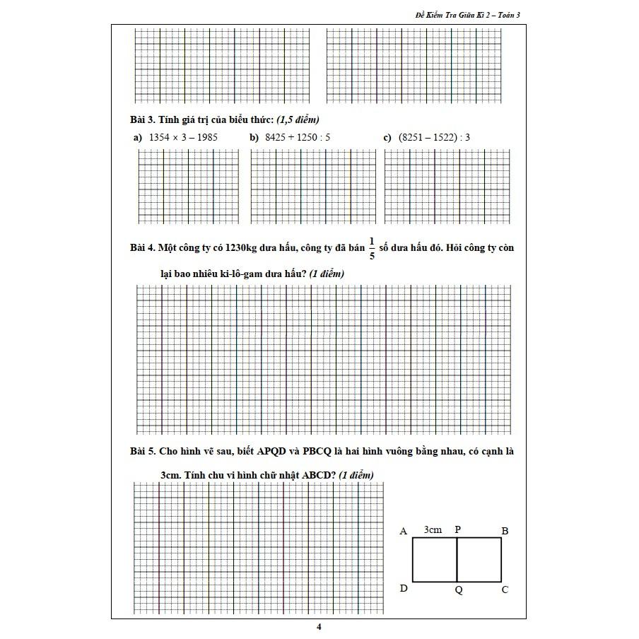Đề Kiểm Tra Toán 3 - Học kỳ 2
