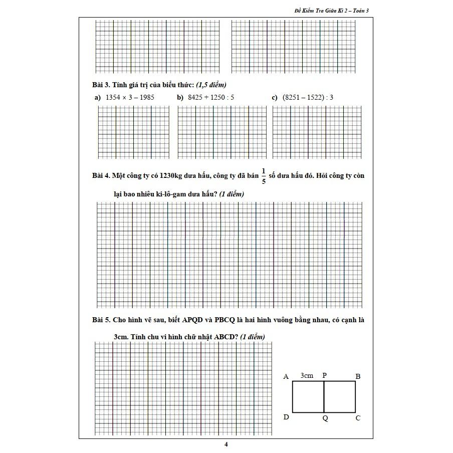 Đề Kiểm Tra Toán 3 - Học kỳ 2 (1 cuốn)