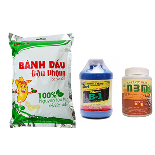 COMBO CHĂM SÓC VÀ PHỤC HỒI MAI SAU TẾT- GÓI MINI - 1 N3M 100 GRAM + BÁNH DẦU ĐẬU PHỘNG 1 KG + VITAMIN B1 GROWMORE 235 ML - PHỤC HỒI MAI SAU KHI RA HOA VÀ SUY YẾU
