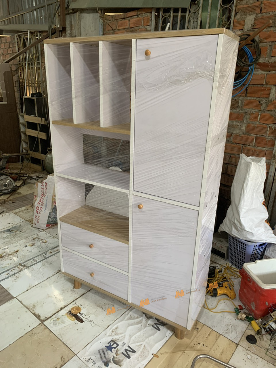 Made in VN Tủ sách kết hợp tủ để đồ cho bé tiện lợi gỗ mdf 17mm công ty Mộc Phát độ bền trên 30 năm A025