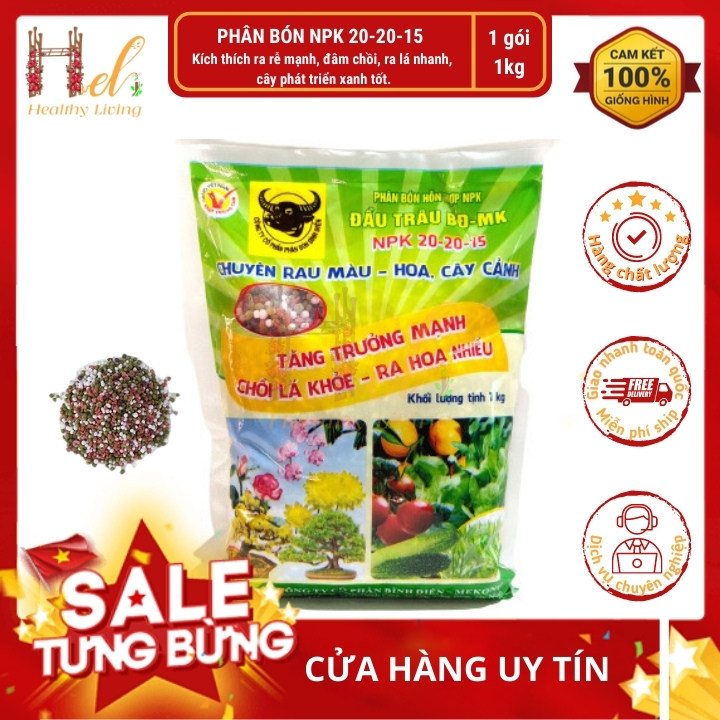 Phân Bón Npk 20-20-15 đa năng 3 màu  (1Kg)- bón cây, rau, cây ăn trái, hoa kiểng - bón gốc dễ sử dụng, kích thích ra lá, ra hoa, đậu trái