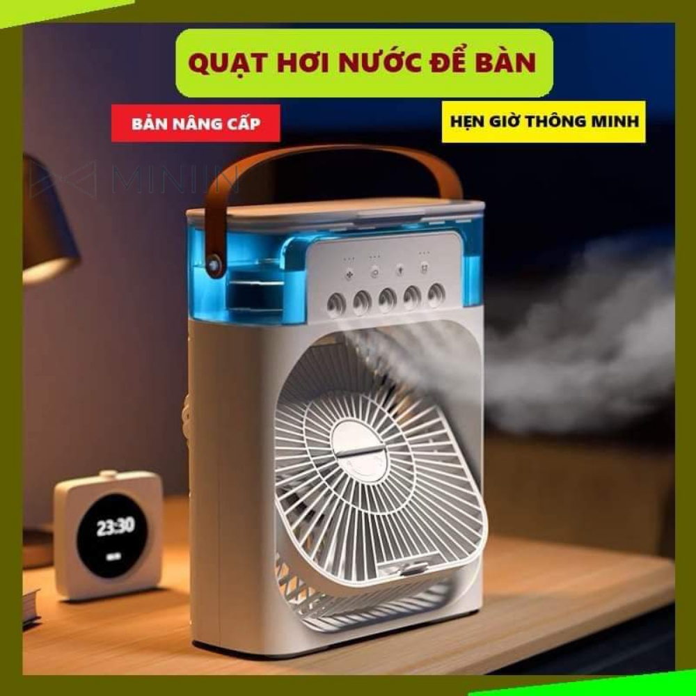 Quạt Điều Hòa Hơi Nước Mini, Quạt Phun Sương Tạo Ẩm Làm Mát Để Bàn, Hẹn Giờ Thông Minh Tích Hợp Đèn Ngủ - HÀNG CHÍNH HÃNG MINIIN