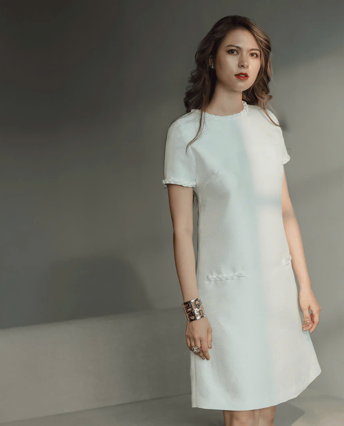 Đầm Suông Tweed Trắng Sicily thời trang thiết kế Hity DRE172