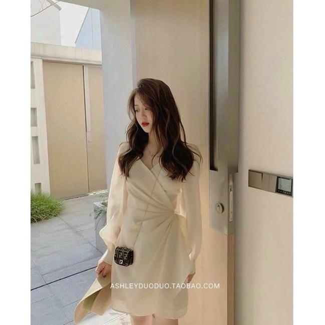 Đầm đắp chéo cổ xoắn eo voan