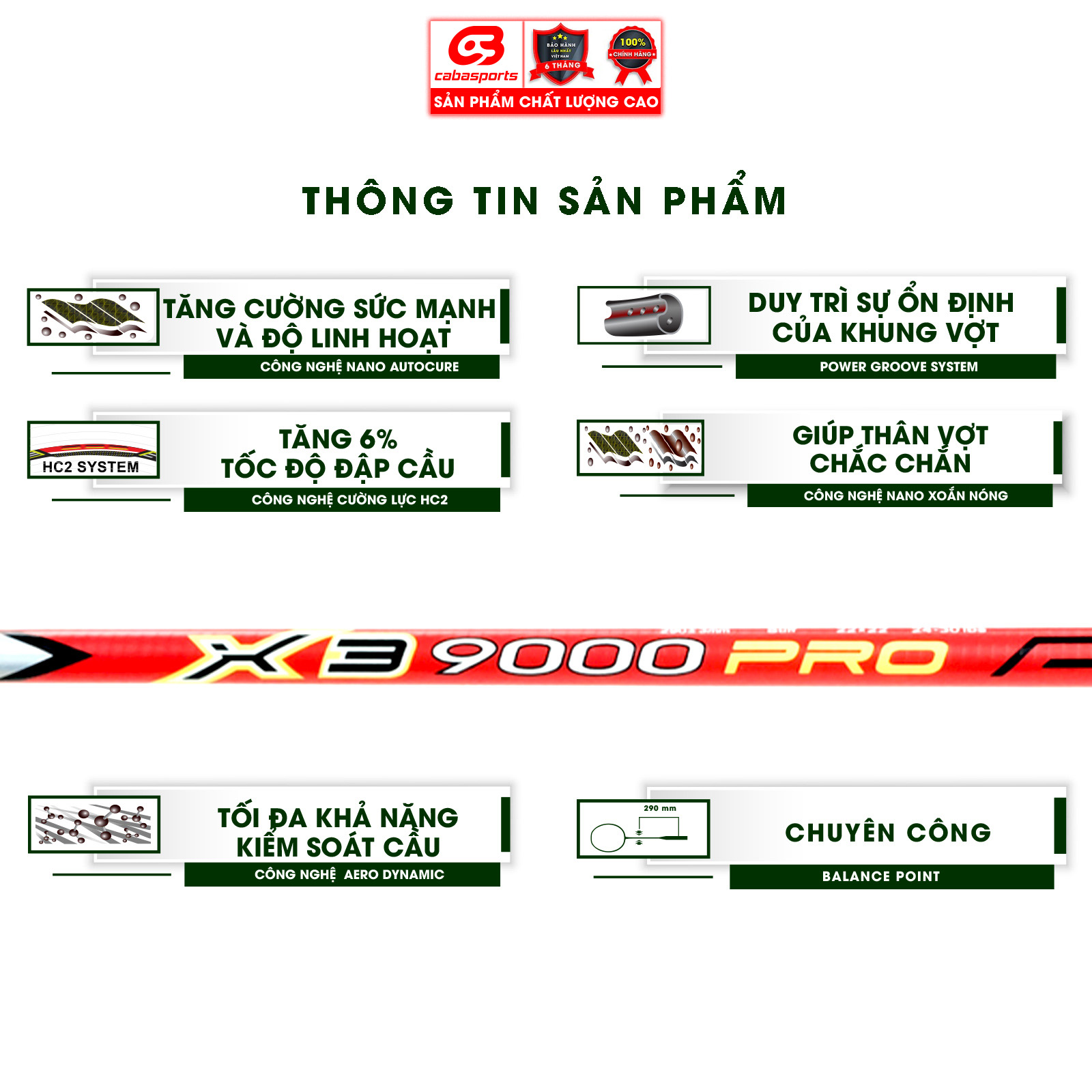 Vợt cầu lông ProKennex X3 9000 PRO carbon cao cấp chính hãng chuyên công mạnh mẽ
