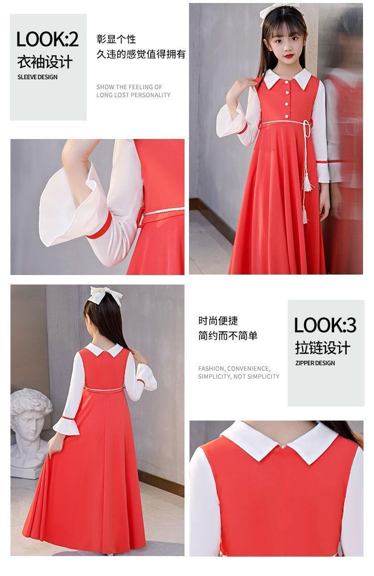 SHUANGYAN Mùa xuân trang phục cô gái váy dài tay áo công chúa váy trung bình lớn trẻ em trang phục tây dài váy lưới cô gái nhỏ