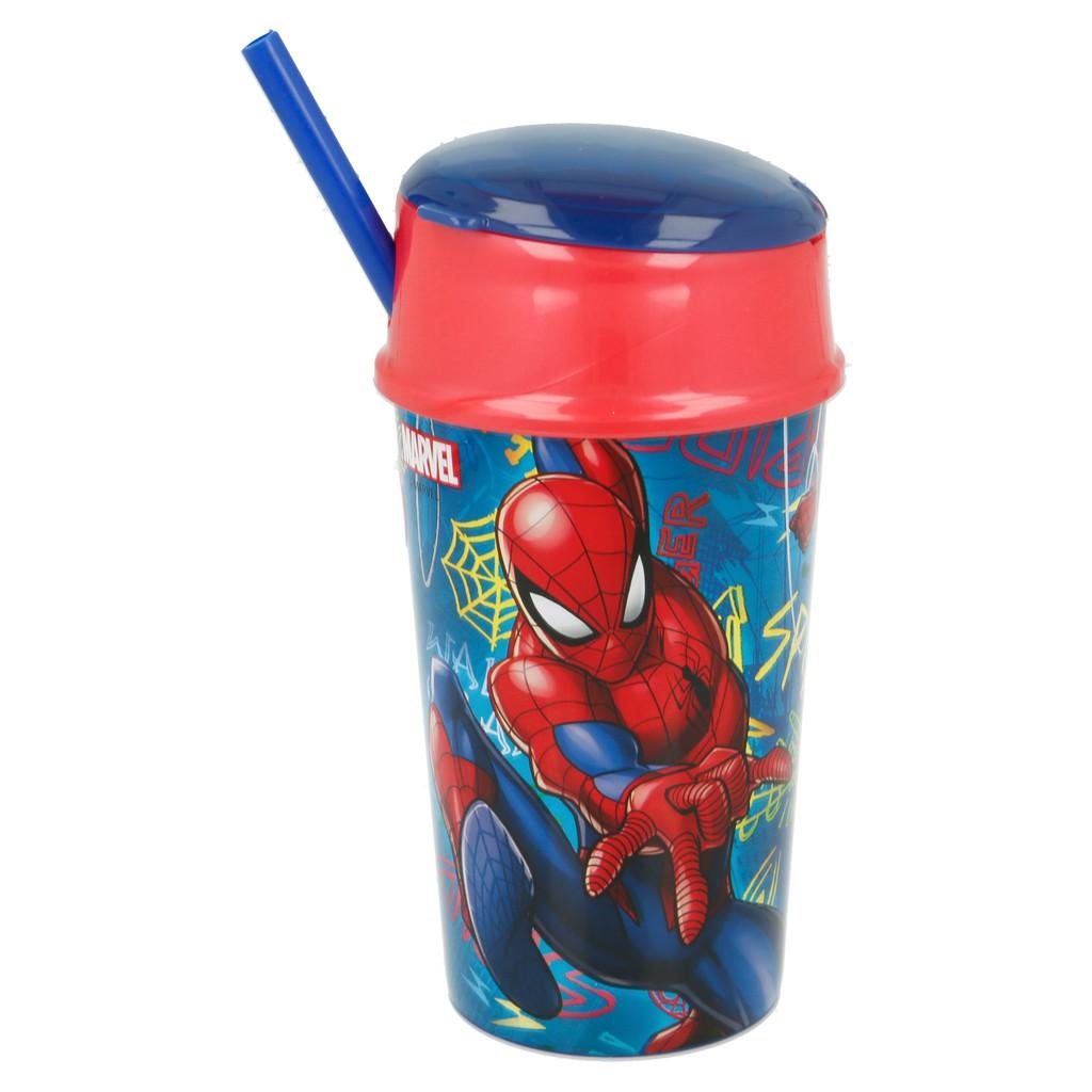 Combo SieuKid Hộp Cơm Kèm Thìa Nĩa và Bình Nước Snack Tumbler Spider-Man Graffiti 400ml Chính Hãng