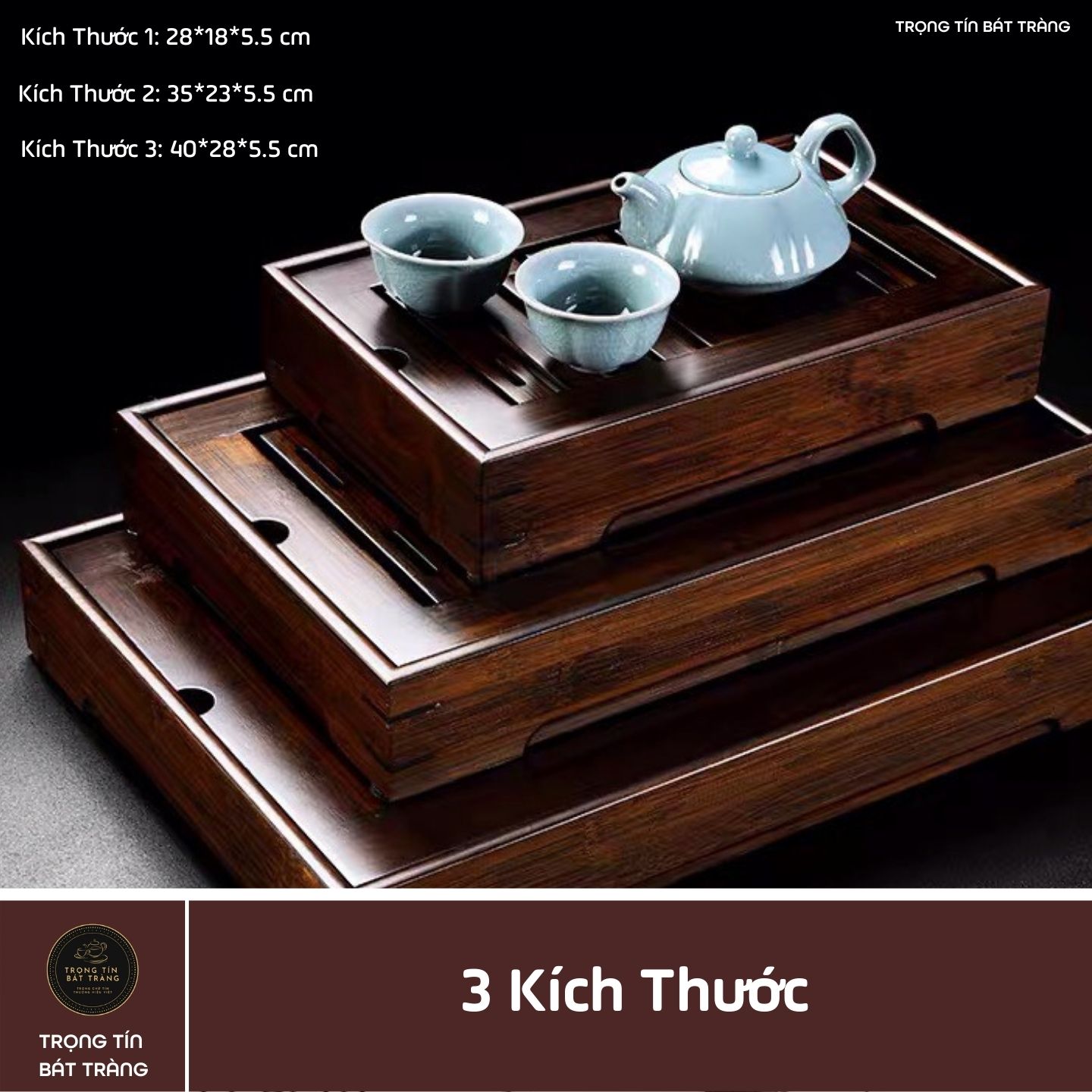 KT 10 Khay Trà Tre Cao Cấp  Chữ Nhật Nhỏ 