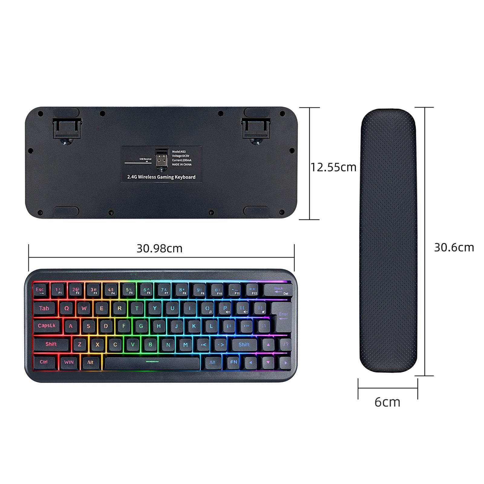 2.4G Wireless Keyboard W/ Wrist Cushion Support 63 Keys for Desktop PC Home Office