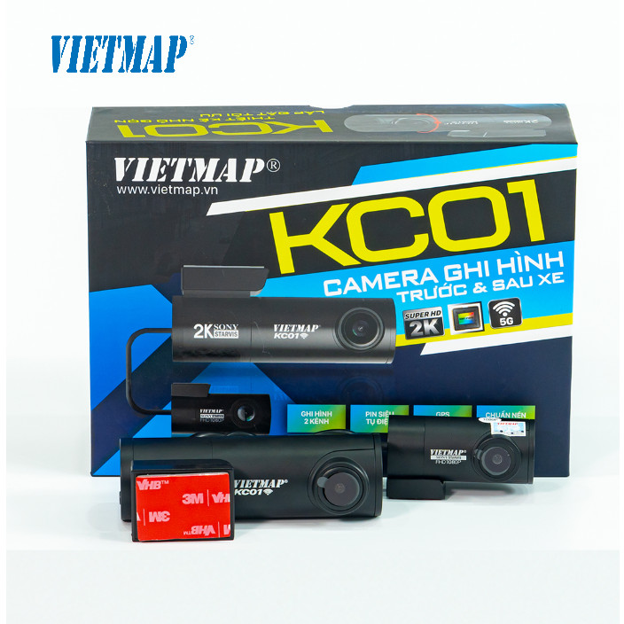 CAMERA HÀNH TRÌNH VIETMAP KC01 (TẶNG THẺ NHỚ 32GB) GHI HÌNH KÉP TOÀN CẢNH TRƯỚC-SAU, GHI HÌNH SUPER HD 2K, CHUẨN NÉN H.265