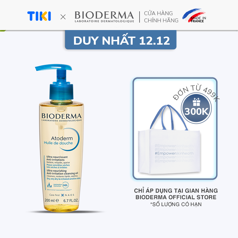 Dầu tắm giúp làm sạch, làm dịu và dưỡng ẩm dành cho da khô, da nhạy cảm Atoderm Huile De Douche 200ml