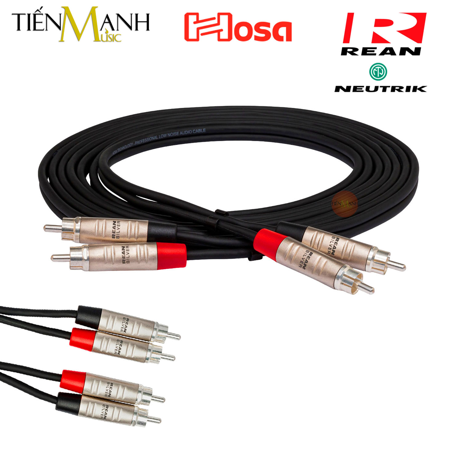 Cặp Dây Cáp Loa Kiểm Âm Hosa Rean by Neutrik 2 Đầu Hoa Sen RCA Pro Stereo TRS HRR-003X2, HRR-005X2, HRR-010X2, HRR-015X2, HRR-020X2, HRR-050X2, HRR-075X2, HRR-100X2 Studio Monitor Cable Hàng Chính Hãng