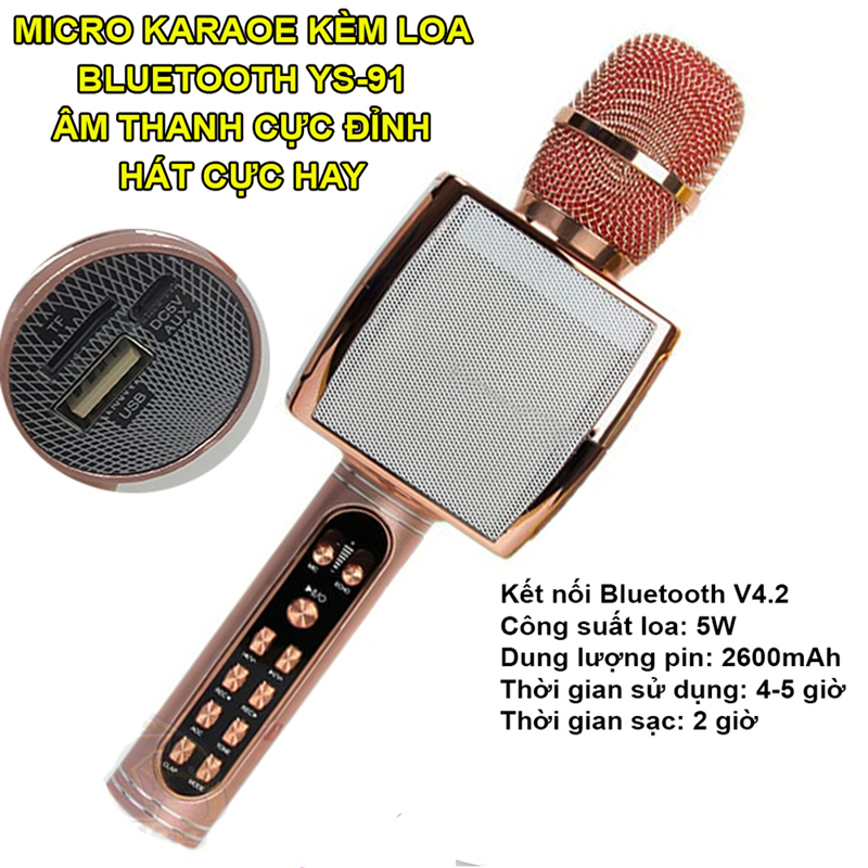 Mic Hát Karaoke Kèm Loa Bluetooth YS-91, Âm thanh cực đỉnh - Hát Cực Hay