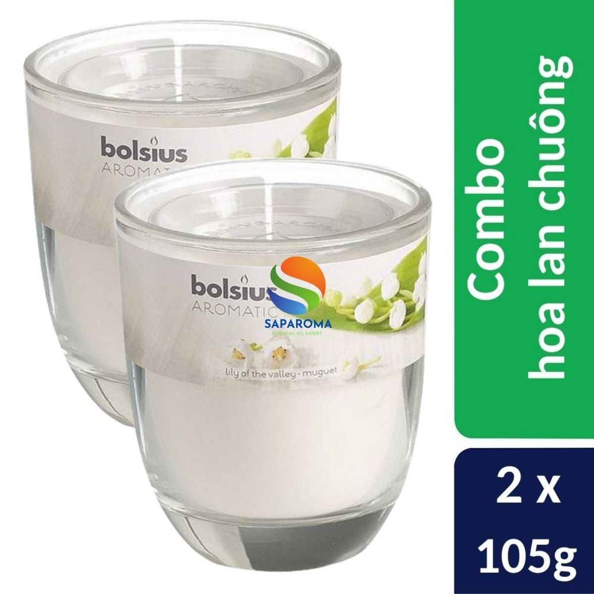 Combo 2 ly nến thơm tinh dầu Bolsius Lily of the Valley 105g - hoa lan chuông, nến trang trí, thơm phòng, thư giãn, Hỗ trợ khử mùi