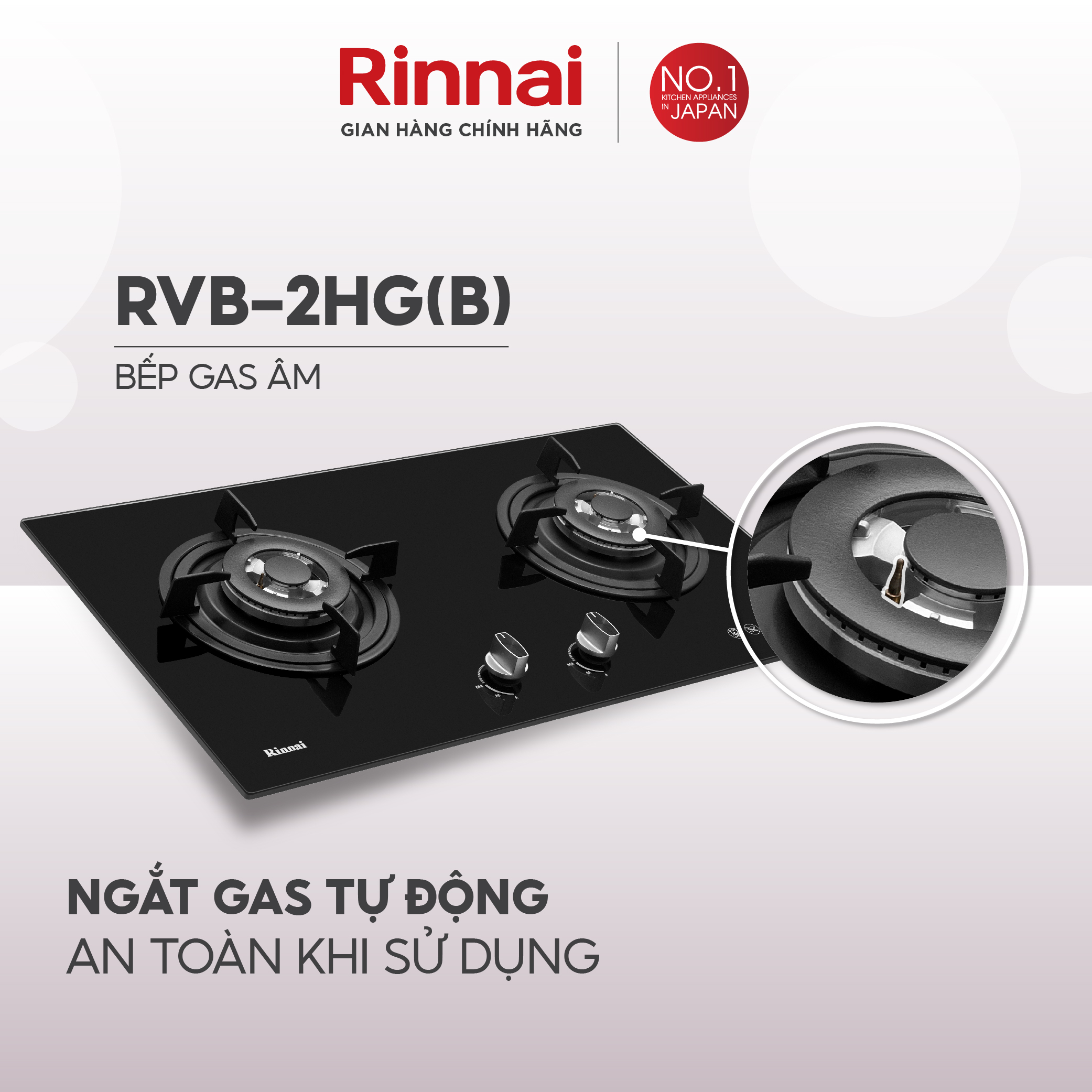 Bếp gas âm Rinnai RVB-2HG mặt bếp kính kiềng bếp gang - Hàng chính hãng.