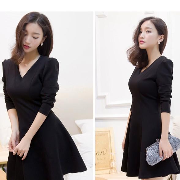 Đầm BISZE đi tiệc, đầm đi chơi tết cổ V tay phồng chanh xả