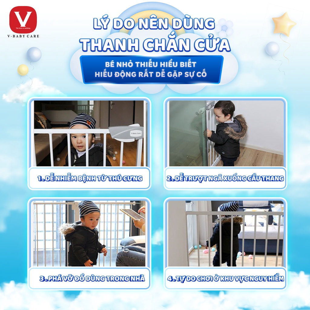 Combo Thanh chặn cầu thang và cửa- Không cần khoan đục- và thanh nối 10cm giúp Bé an toàn
