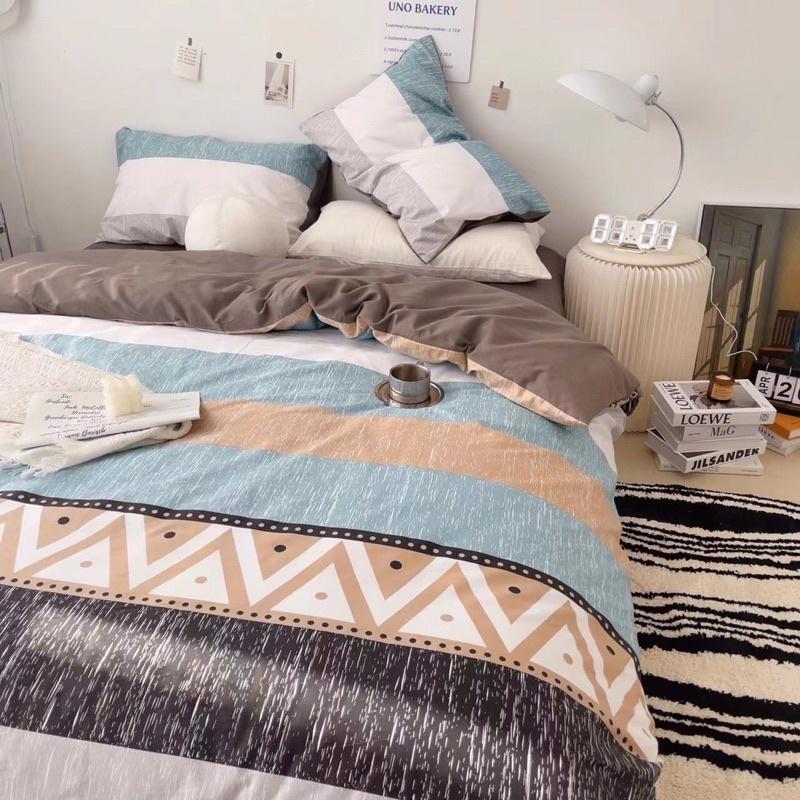 Bộ Chăn Ga Gối Cotton Living 100%cotton Hàng Nhập Khẩu Cao Cấp 4 món Kẻ Thổ Cẩm