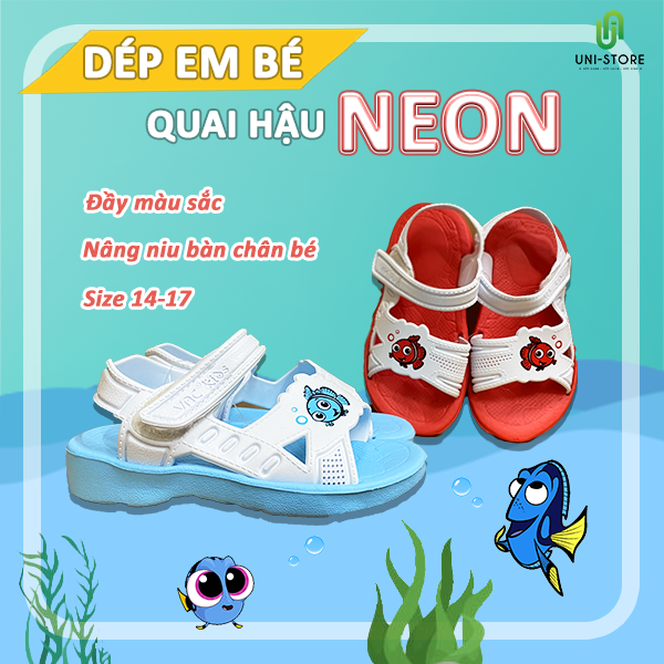 Dép Em Bé Quai Hậu Cá Neon Vật Liệu Eva Cao Cấp Siêu Bền, Siêu Nhẹ, Chống Trơn Trượt