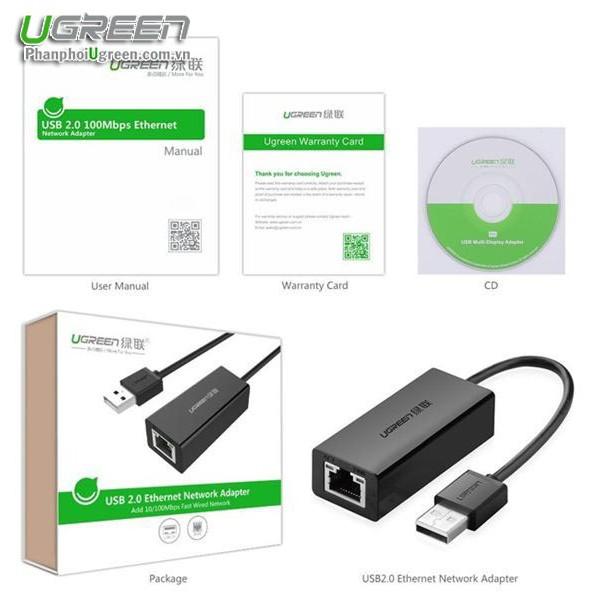 Cáp USB to Lan 2.0 cho Macbook, pc, laptop hỗ trợ Ethernet 10/100 Mbps chính hãng Ugreen 20254