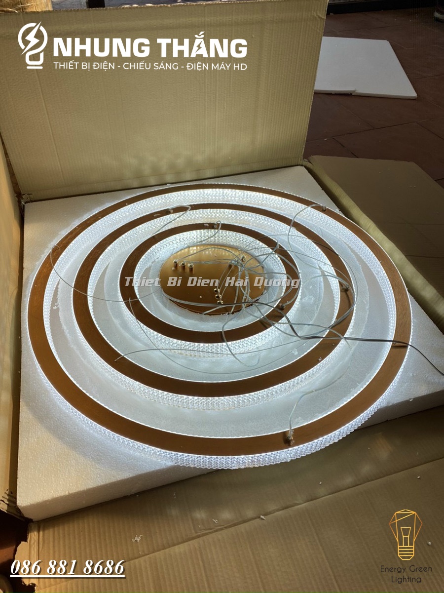 Đèn Thả Trần 3 Vòng Pha Lê Thân Vàng TBD838 - 3 Chế Độ Ánh Sáng - Có Điều Khiển Từ Xa - Tăng giảm Ánh Sáng - Có Video