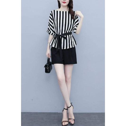 SET BỘ NGẮN ÁO SỌC FORM RỘNG