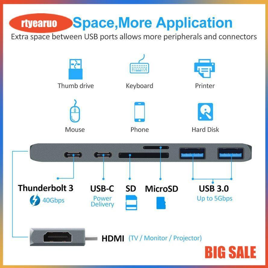 Hub chuyển đổi Usb 3.1 Type-C Hub Sang Hdmi HUB Chia Cổng 4k Thunderbolt 3 cổng usb type -khe cắm PD cho laptop táo Pro