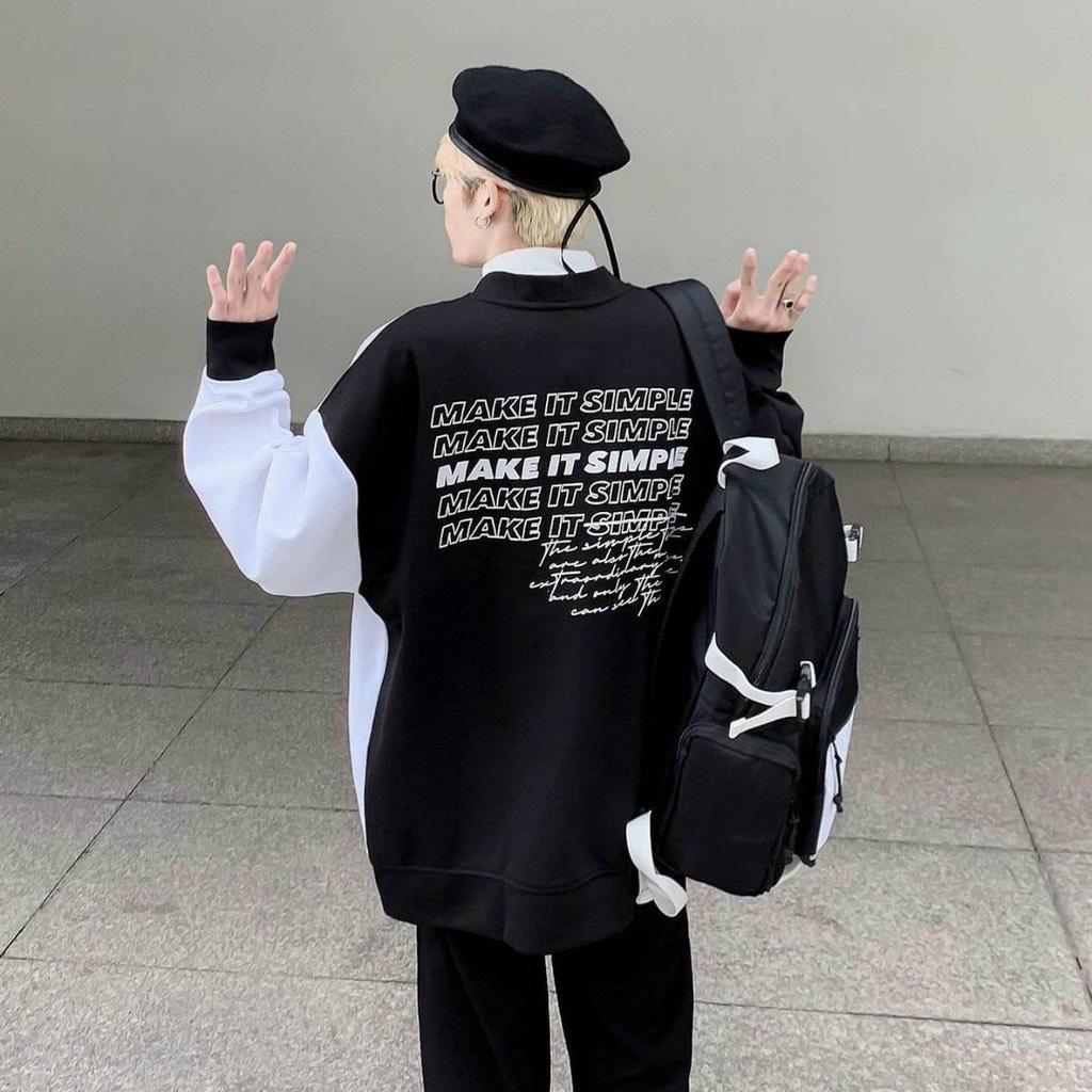 Áo Khoác Bomber Nam Nữ Chất Liệu Nỉ Phối Đen Trắng mềm mịn form rộng bóng chày unisex phong cách ulzzang