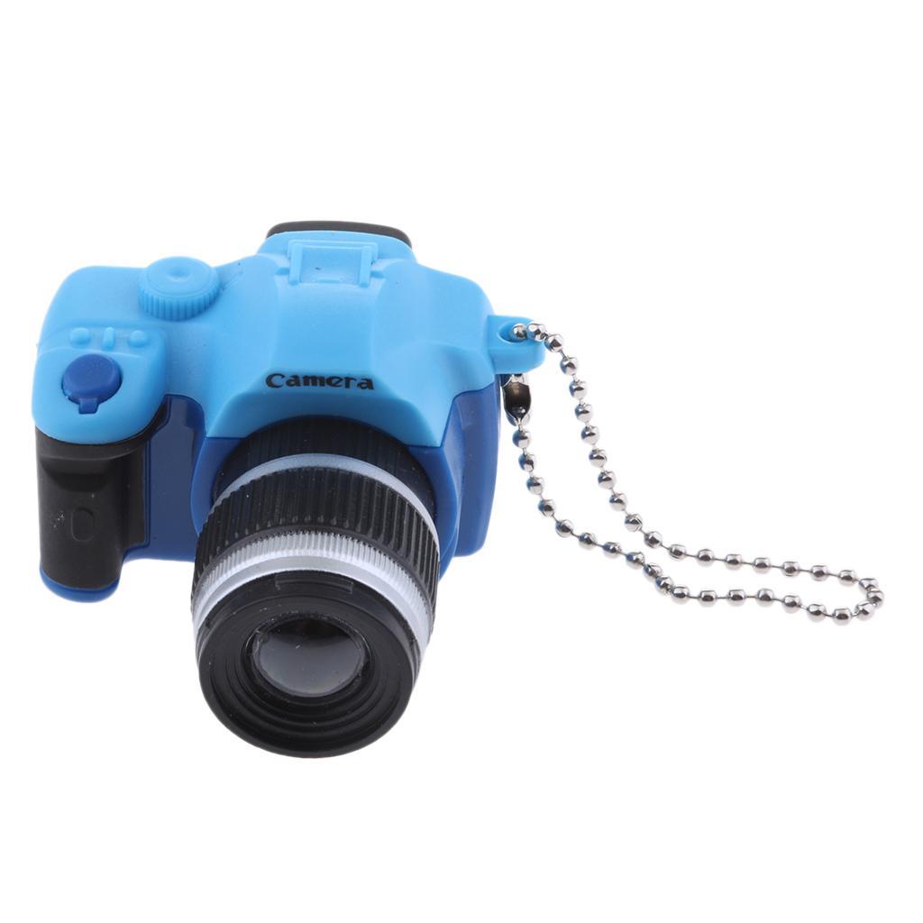 Cute Mini DSLR Camera Style LED Flash Light Keychain Key Ring Holder