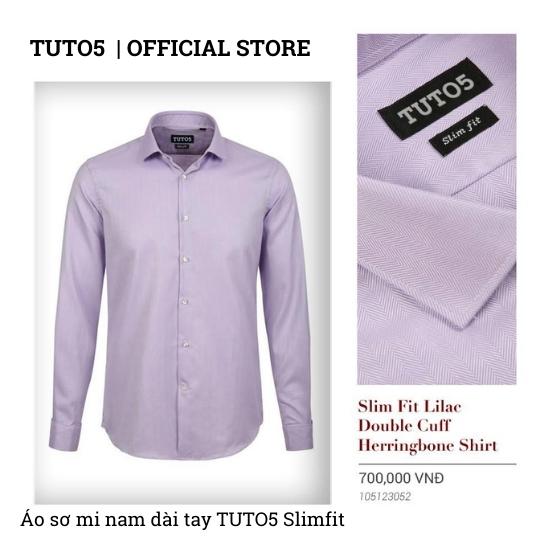 Hình ảnh Áo sơ mi công sở trung niên nam TUTO5 Menswear dài tay trơn Cufflinks Slim fit Lilac Double Cuff Herringbone Shirt cotton chống nhăn cao cấp phong cách trẻ trung, nam tính tím 105123052