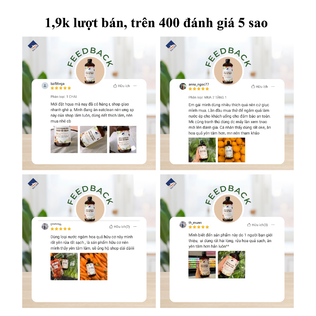 Nước ngâm rửa rau củ quả sinh học Ecocare hương Cam - Chai 500ml