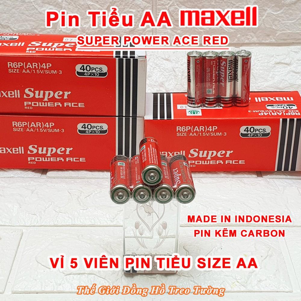 Pin tiểu Maxell AA. Vỉ 4 + 1 = 5 Viên Supper Power ACE Red Vỏ Nhôm 1.5V