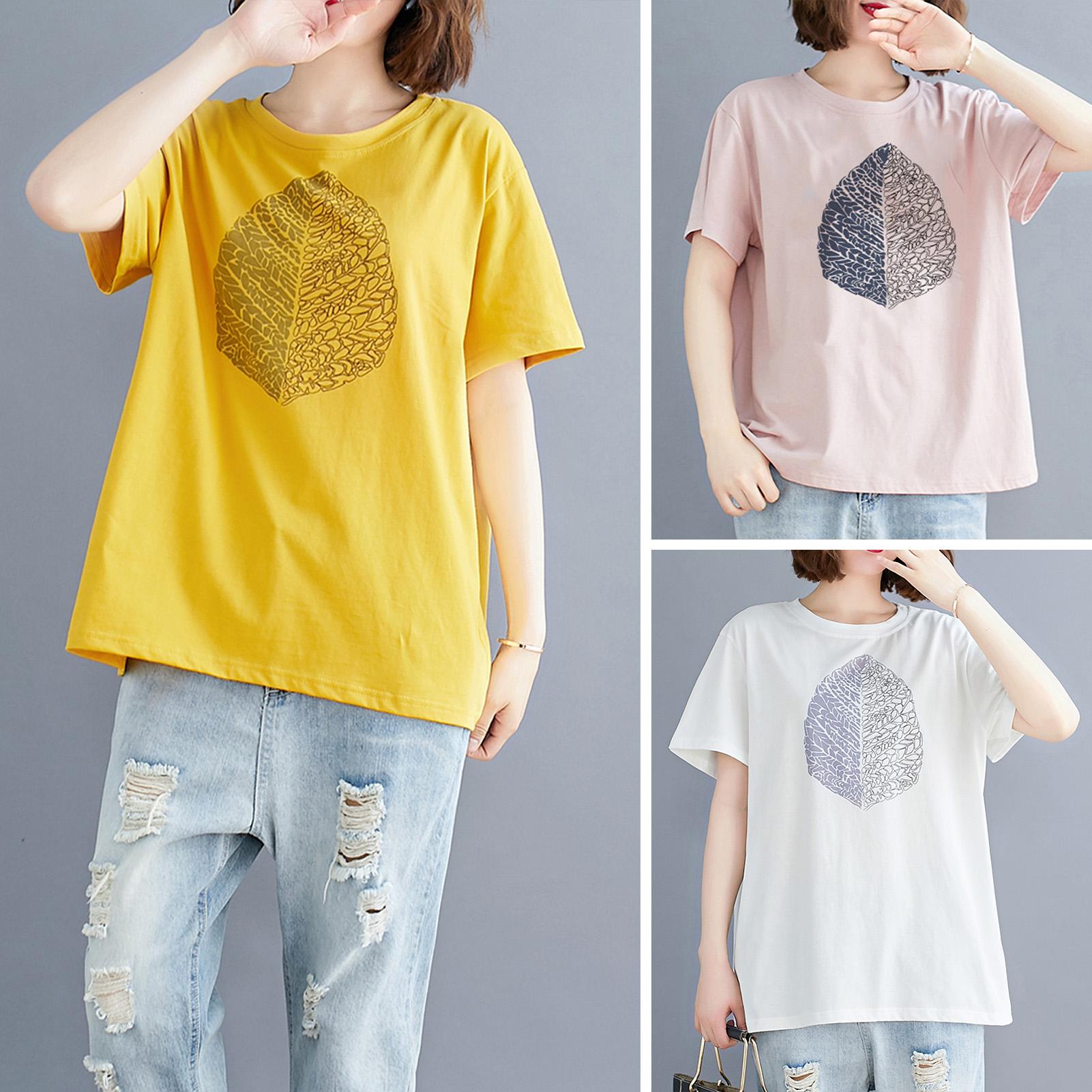 Women Cotton Short Sleeve T-shirt O-neck Cartoon Print Loose Casual Spring Summer Tops