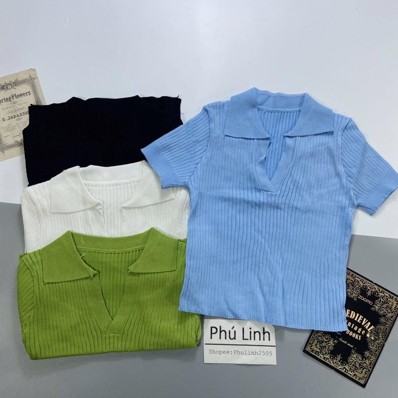 MS704 Áo polo len nữ cổ bẻ croptop nămg động