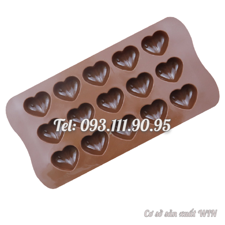 Khuôn silicon làm bánh, rau câu, socola 15 trái tim – Mã số 1531