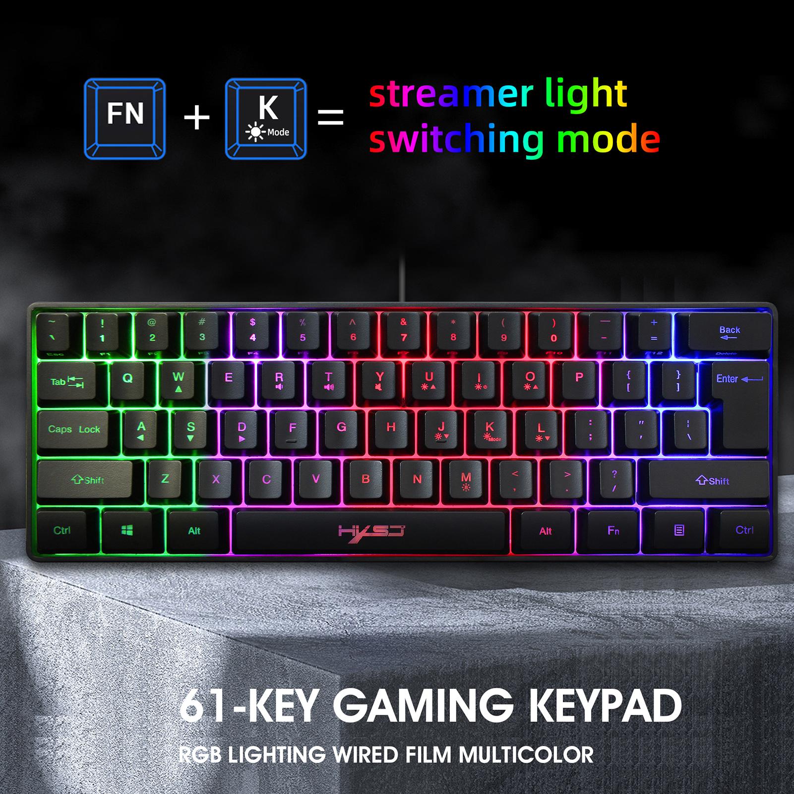 HXSJ V700 Wired Gaming Keyboard RGB Streamer Wired Keyboard 61-key Gaming Keyboard for Game/Office Black