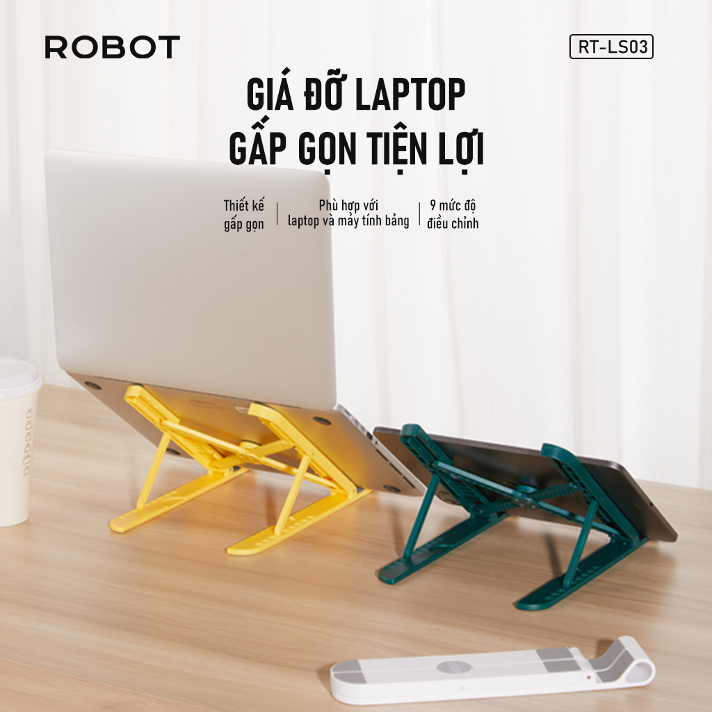 Giá Đỡ Laptop ROBOT RT-LS03 Đệm Chống Trượt Gập Gọn Tiện Lợi Mang Theo 9 Mức Độ Điều Chỉnh - HÀNG CHÍNH HÃNG