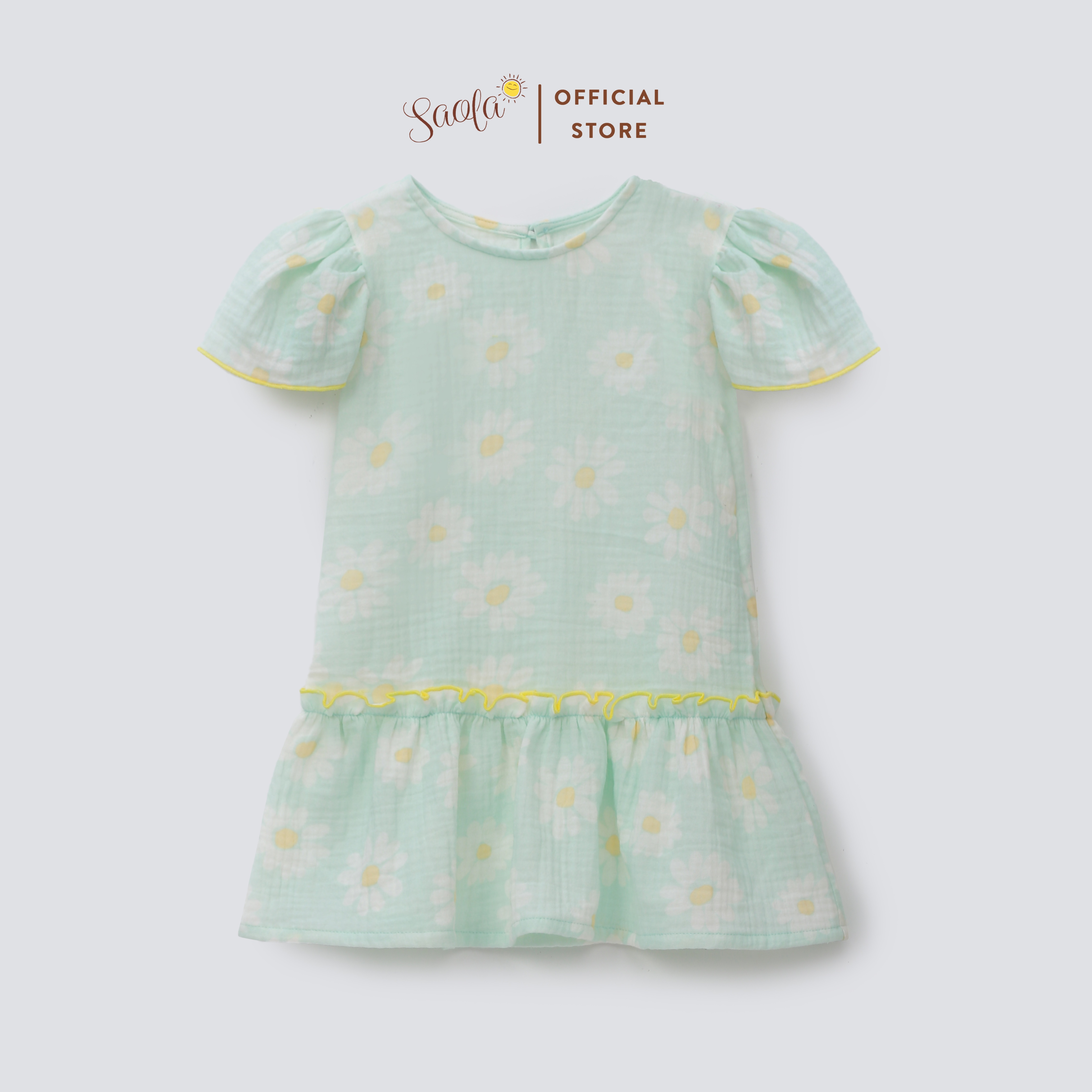 Váy Bé Gái Cổ Tròn Tay Bèo Nhún Tùng Xòe Chất Liệu Muslin Thoáng Mát - BERRY DRESS - DRM029 - SAOLA KIDS CLOTHING