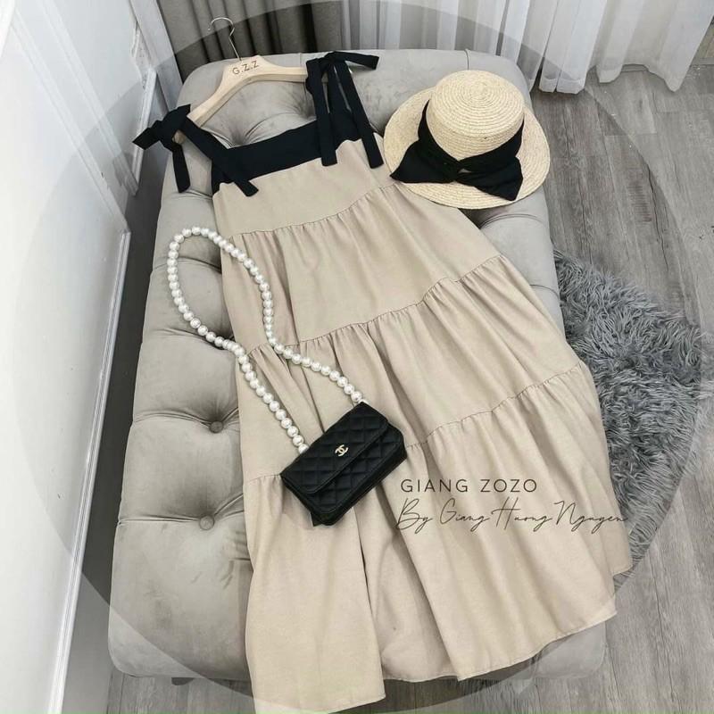 Váy bầu 2 dây cao cấpchất lụa hàn siêu mát, thấm hút mồ hôicam kết y hìnhfree size 43~68kg