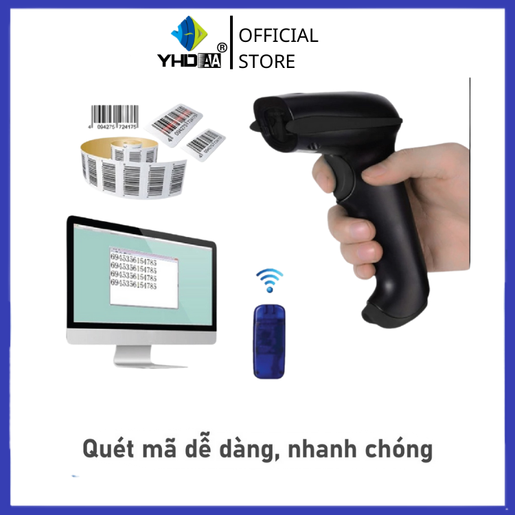 Máy quét mã vạch Bluetooth YHD 3100 2D - Máy đọc mã vạch QRCODE kết nối Bluetooth, 2.4G trên Điện thoại, Laptop - Hàng nhập khẩu