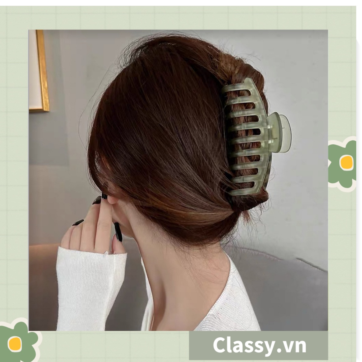 Kẹp tóc càng cua Classy màu xanh lá, dạng kẹp trong đục, nhiều kiểu dáng hiện đại PK1169