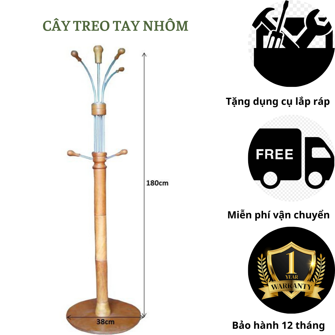 Cây treo tay nhôm-cây treo đồ tiện dụng-giá treo đồ bằng gỗ cao su thiên nhiên an toàn cứng cáp