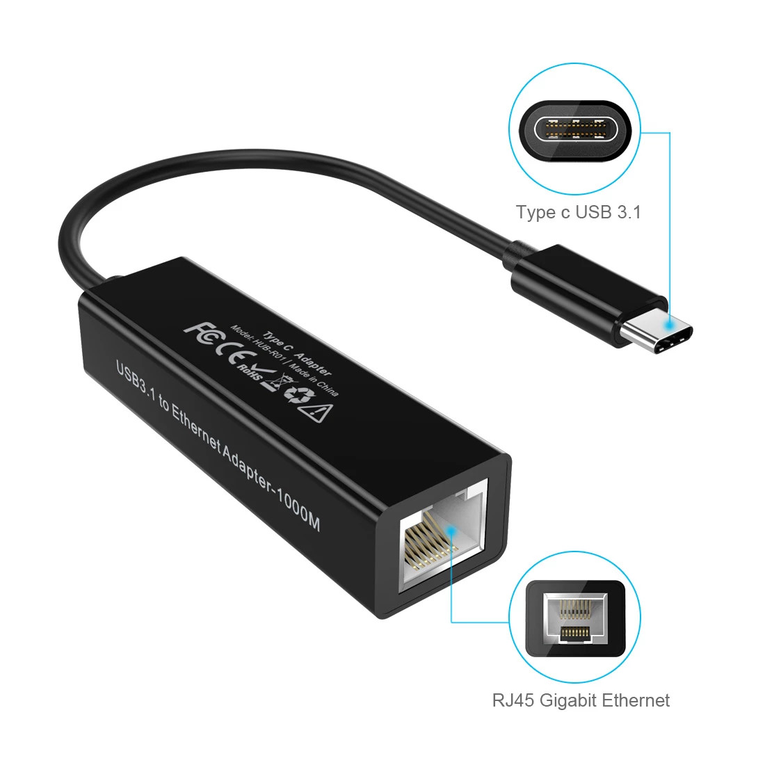Đầu chuyển Type-C 3.1 ra cổng LAN RJ45 hiệu CHOETECH HPK-HUB-R01 cho điện thoại Macbook - Hàng chính hãng