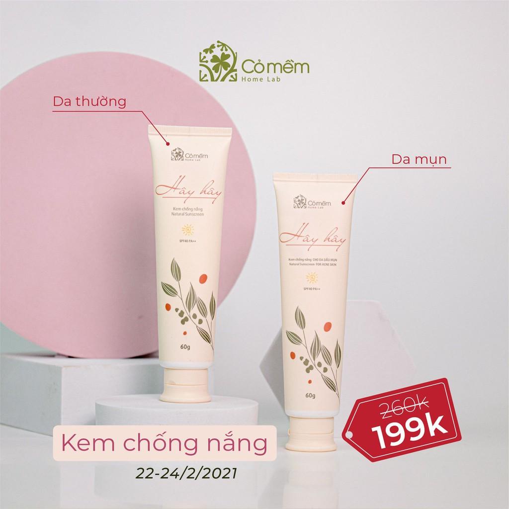 Kem Chống Nắng Thiên Nhiên Thấm Nhanh An Toàn Cho Da Hây Hây SPF 40, PA ++ Cỏ Mềm 60g