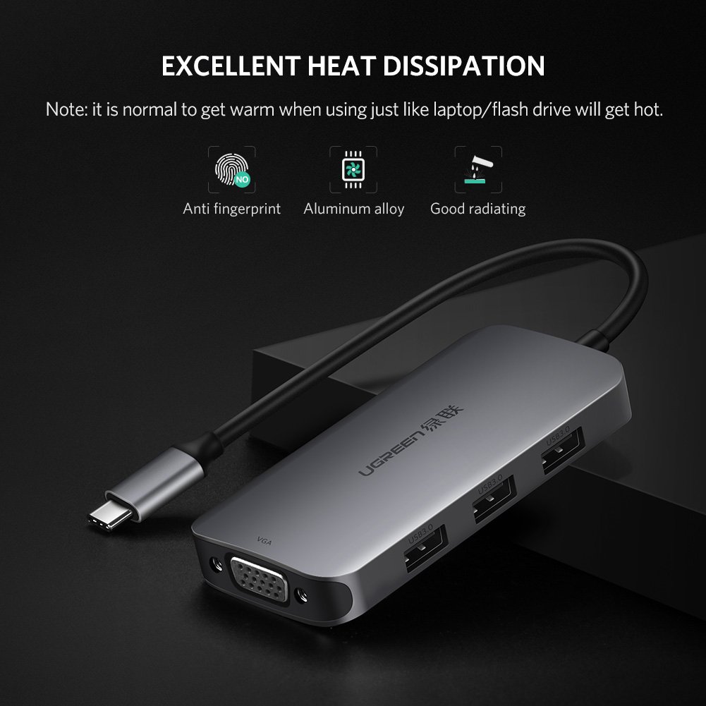 Cáp USB Type C to VGA, Hub USB 3.0 Ugreen 50210 - Hàng Chính Hãng