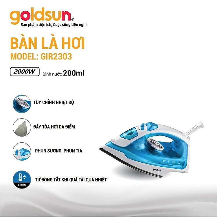 Bàn Ủi Hơi Nước Cầm Tay GOLDSUN GIR2303, 2 Chế Độ Là Hơi Và Khô, Công Suất 1500W - Hàng Chính Hãng